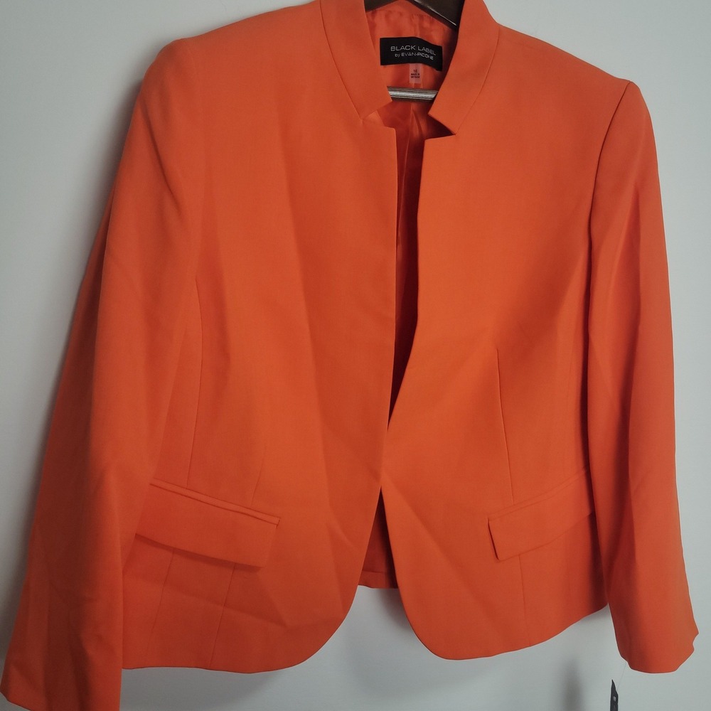 Black Label by Evan-Picone Valencia Orange Open Front Blazer Jacket 16 NEW